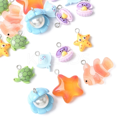 24Pcs 7 Styles Marine Organism Resin Pendants RESI-FS0002-05-1