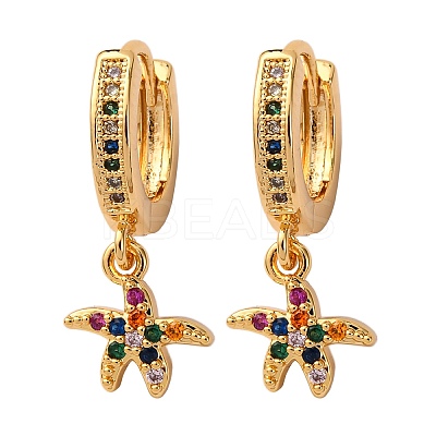 Starfish Brass Micro Pave Cubic Zirconia Hoop Earrings EJEW-F384-14G-02-1