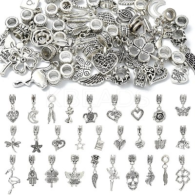 64Pcs 30 Styles Tibetan Style Alloy European Dangle Charms FIND-YW0006-73-1