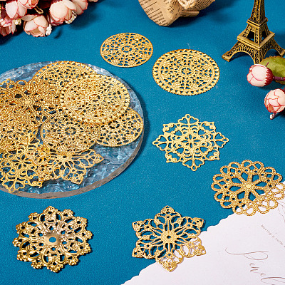 48Pcs 6 Styles Rack Plating Iron Filigree Joiners IFIN-TA0001-65-1