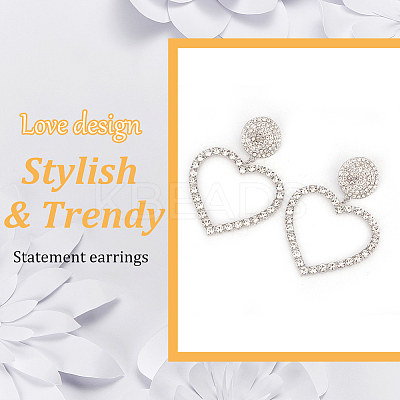 2 Pairs 2 Colors Crystal Rhinestone Hollow Out Heart Dangle Stud Earrings EJEW-AN0001-26-1