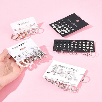 5 Sets 5 Styles Alloy & Plastic Pearl & Acrylic & Rhinestone Earring Sets EJEW-FS0001-24-1