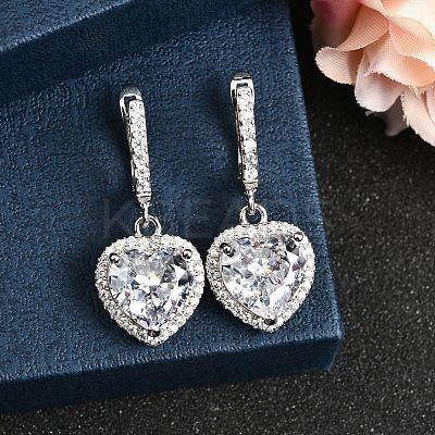 925 Sterling Silver Micro Pave Cubic Zirconia Dangle Hoop Earrings EJEW-F371-01C-01-1