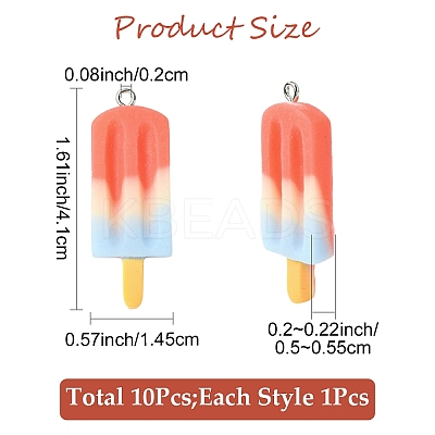 10Pcs 10 Styles Gradient Color Opaque Resin Pendants RESI-YW0005-22-1