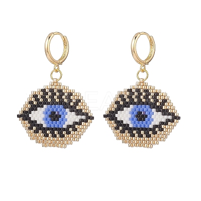 Glass Seed Braided Horse Eye Dangle Hoop Earrings EJEW-MZ00012-1