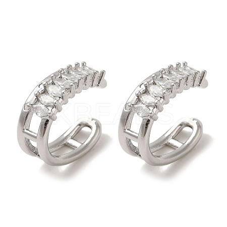 Rack Plating Brass Pave Clear Cubic Zirconia Oval Cuff Earrings for Women EJEW-P280-16P-1