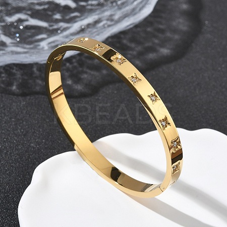 304 Stainless Steel Cubic Zirconia Himged Bangles for Women BJEW-F506-01G-1