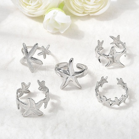 5Pcs 304 Stainless Steel Open Cuff Rings for Women RJEW-K313-10P-1