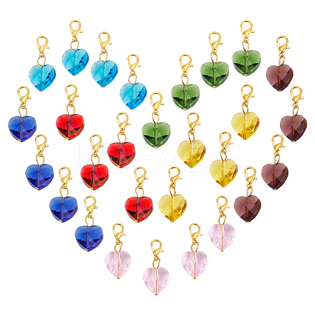 28Pcs 7 Colors Faceted Heart Glass Pendants Decoration HJEW-PH02040-1