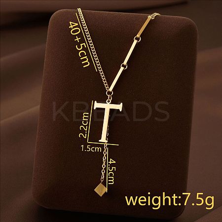 304 Stainless Steel Initial Pendant with Dice Tassel Necklaces FS-WGD823D-20-1