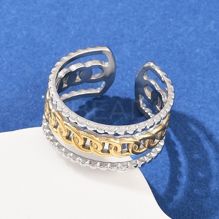 304 Stainless Steel Double Color Cuff Rings RJEW-S635-01GP-14-1