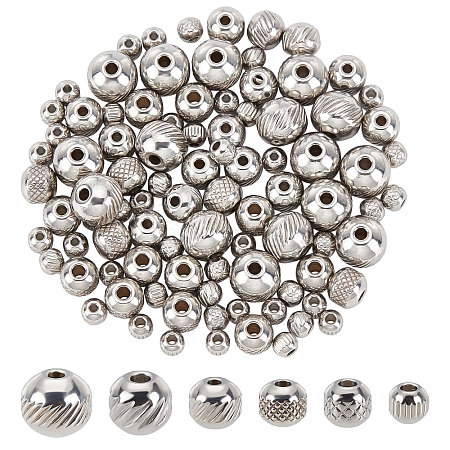 120Pcs 6 Style 304 Stainless Steel Beads STAS-UN0025-48-1