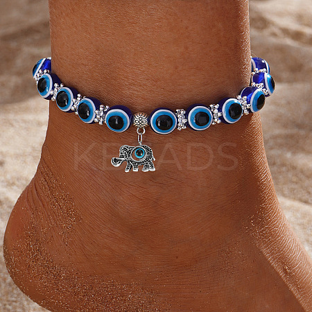 Resin Evil Eye Alloy Charm Anklets WG9874B-02-1