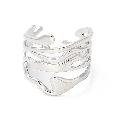 Non-Tarnish 304 Stainless Steel Twist Wave Open Cuff Ring for Women RJEW-K245-30P-1