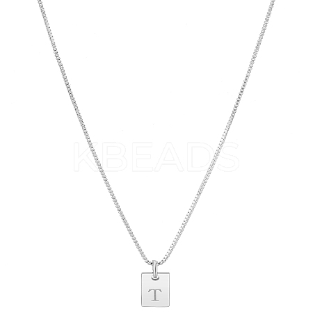 1Pc Stainless Steel Letter Rectangle Pendant Necklaces NJEW-LP0001-34T-P-1