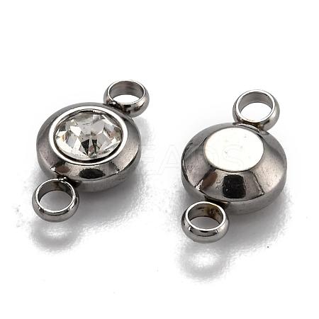 Flat Round 304 Stainless Steel Cubic Zirconia Links STAS-P029-08-1