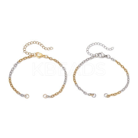 2Pcs 2 Colors Two Tone 304 Stainless Steel Textured Cable Chain Bracelet Making AJEW-JB01339-1