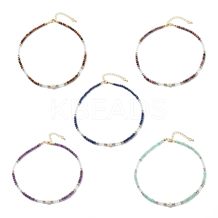 Natural Mixed Gemstone & Pearl & Opalite Beaded Necklace for Women NJEW-JN03977-1