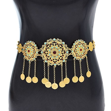 Alloy Colorful Rhinestone Flower Coin Tassel Waist Belly Chains for Women FS-WGD7CCF-01-1