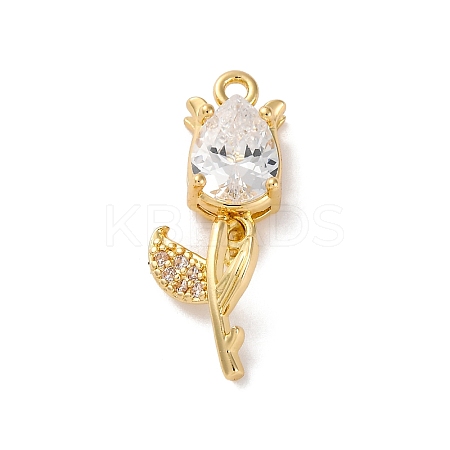 Ion Plating(IP) Brass Micro Pave Cubic Zirconia Tulip Pendants KK-U042-02G-01-1