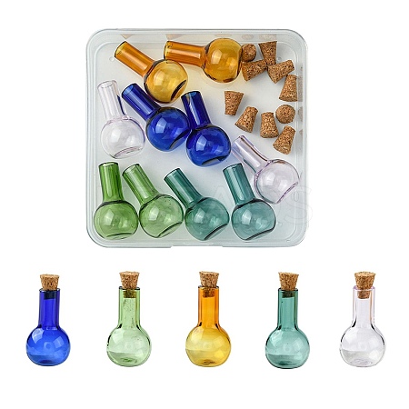 10Pcs 5 Colors Mini High Borosilicate Glass Bottle Bead Containers GLAA-FS0001-71-1