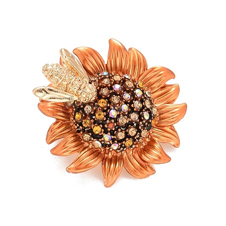 Sunflower and Bee Crystal Rhinestone Badge LS-JEWB-E013-01RG-1
