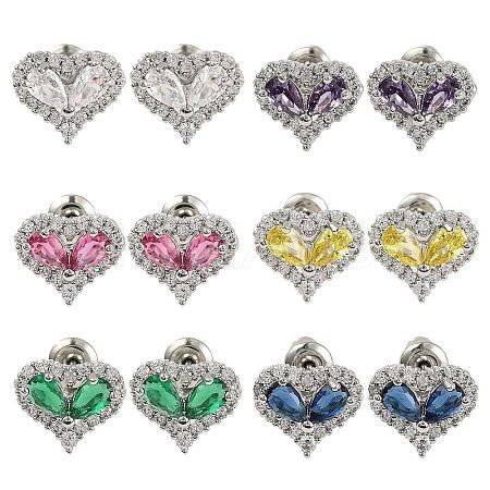 Cubic Zirconia Heart Stud Earrings EJEW-I304-17P-1