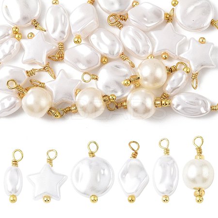 24Pcs 6 Styles ABS Plastic Imitation Pearl Pendants KK-FS0001-93-1