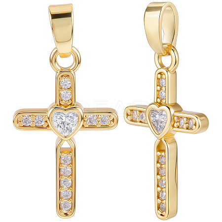 10Pcs Brass Micro Pave Cubic Zirconia Pendants KK-BBC0019-82-1