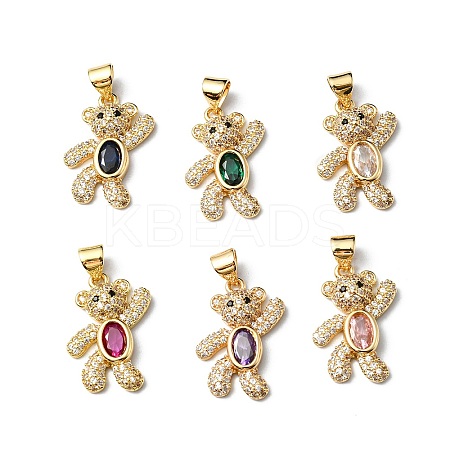 Rack Plating Brass Micro Pave Cubic Zirconia Pendants KK-P235-05G-1