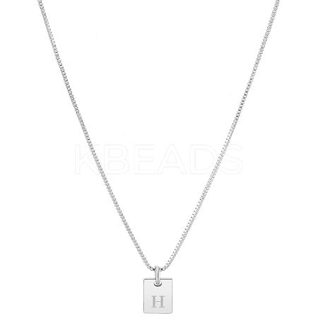 1Pc Stainless Steel Letter Rectangle Pendant Necklaces NJEW-LP0001-34H-P-1