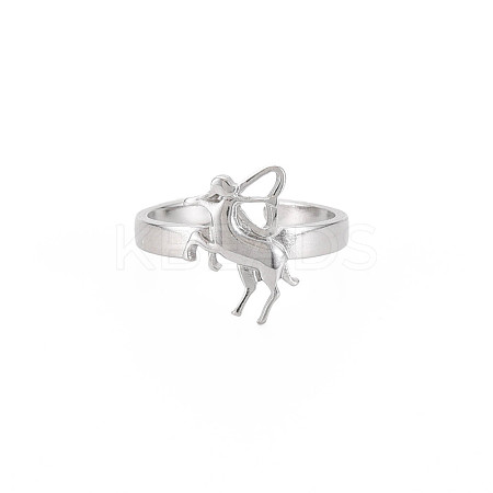 Non-Tarnish 304 Stainless Steel 12 Constellations/Zodiac Signs Open Cuff Ring for Women RJEW-S405-156P-C-1