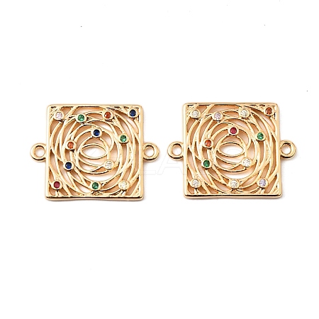 Brass Micro Pave Colorful Cubic Zirconia Hollow Connector Charms KK-K351-58B-G-1