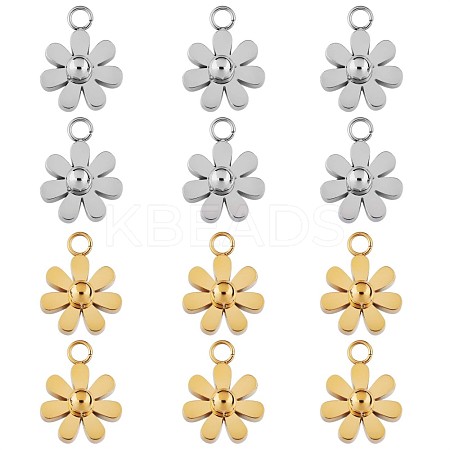 12Pcs 430 Stainless Steel Small Flower Pendants JX238A-1