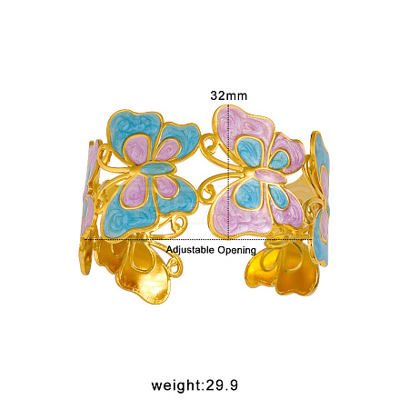 304 Stainless Steel Enamel Butterfly Cuff Bangles for Women WGD6EEA-01-1
