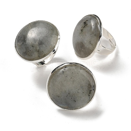 Natural Labradorite Round Adjustable Rings RJEW-K371-09S-15-1