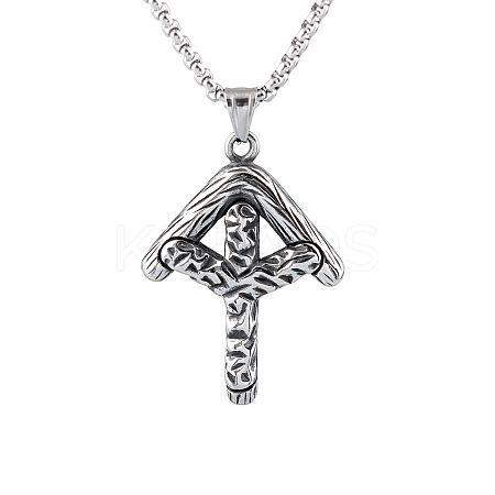 304 Stainless Steel Textured Viking Rune Pendant Necklaces for Men WGD6348-02-1