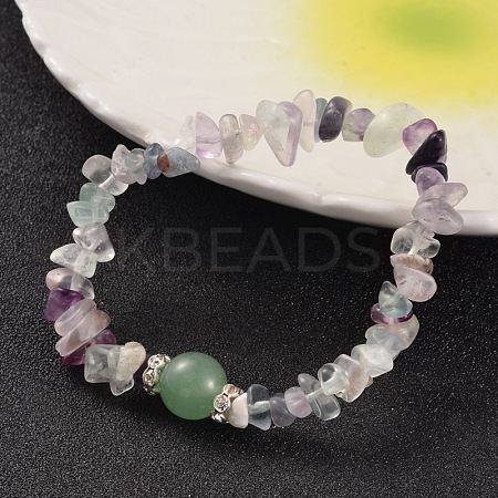 Chips Natural Fluorite Beaded Stretch Bracelets BJEW-JB02131-03-1