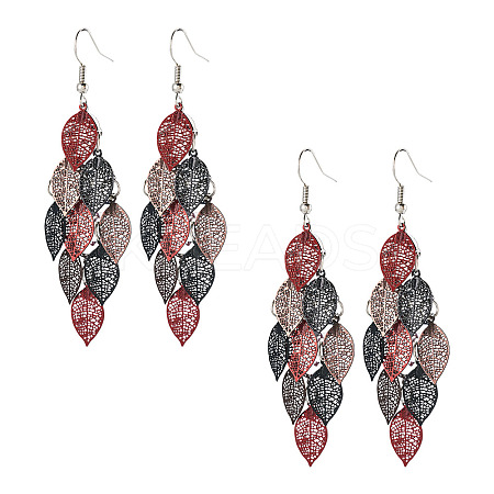 2 Pairs 430 Stainless Steel Leaf Dangle Earrings EJEW-TA0001-83C-1