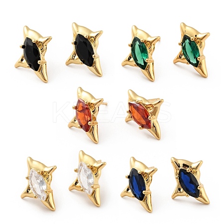 Cubic Zirconia Star Stud Earrings EJEW-G297-26G-1