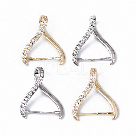 4Pcs 2 Colors Rack Plating Brass Micro Pave Cubic Zirconia Ice Pick Pinch Bails KK-YW0003-44C-1