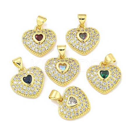 Heart Rack Plating Brass Micro Pave Cubic Zirconia Charms KK-Z053-17G-1