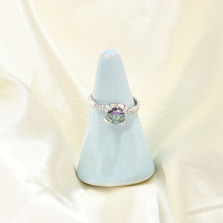 Rhodium Plated 925 Sterling Silver Moissanite Adjustable Rings for Women RJEW-U038-07P-1
