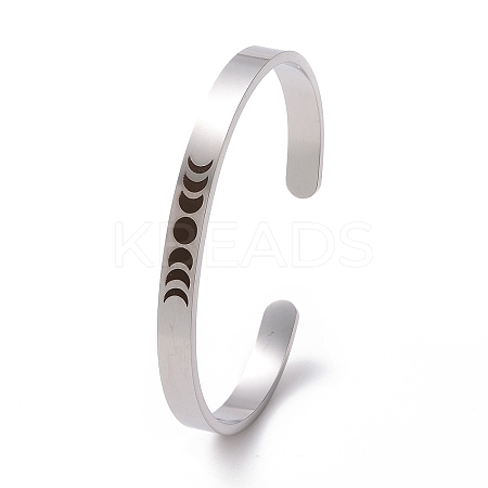 Non-Tarnish 304 Stainless Steel Moon Phase Open Cuff Bangle for Men Women LS-BJEW-H551-01P-1