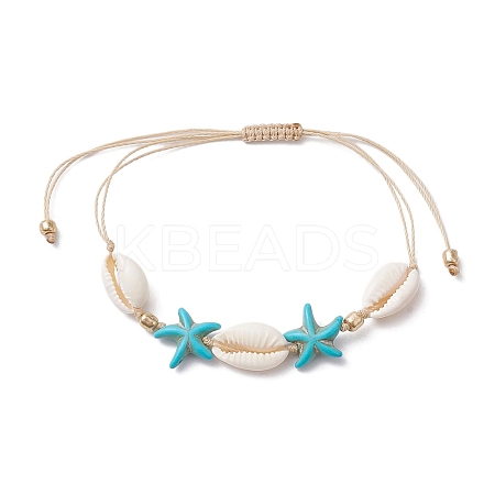 Synthetic Turquoise Beads with Natural Mixed Cowrie Shell Beads Anklet AJEW-AN00577-02-1