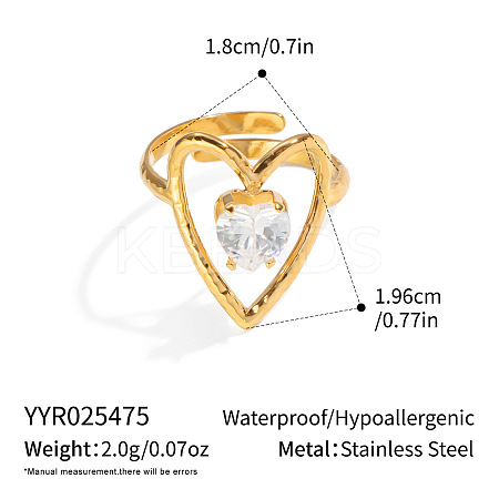 Irregular 304 Stainless Steel Cubic Zirconia Cuff Open Rings for Women RA2180-4-1