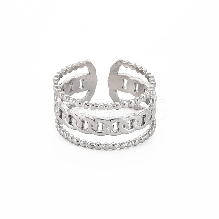Non-Tarnish 304 Stainless Steel Curb Chain Shape Open Cuff Ring for Women RJEW-S405-228P-1
