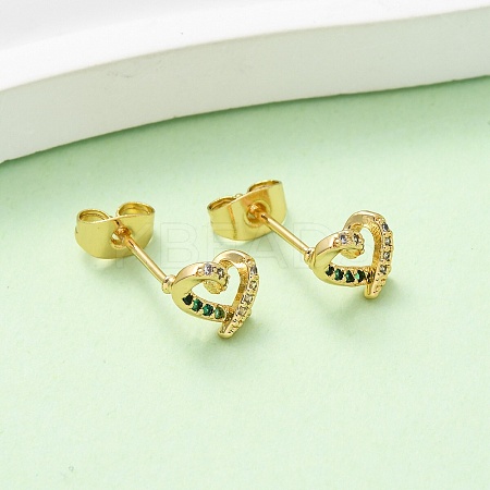 Brass Micro Pave Cubic Zirconia Heart Stud Earrings EJEW-K267-27G-1