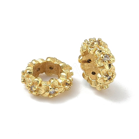 Flower Brass Micro Pave Clear Cubic Zirconia European Beads KK-G557-39G-1
