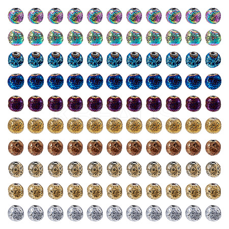 150Pcs 10 Colors Electroplated Natural Lava Rock Beads Strands G-PJ0001-03B-1